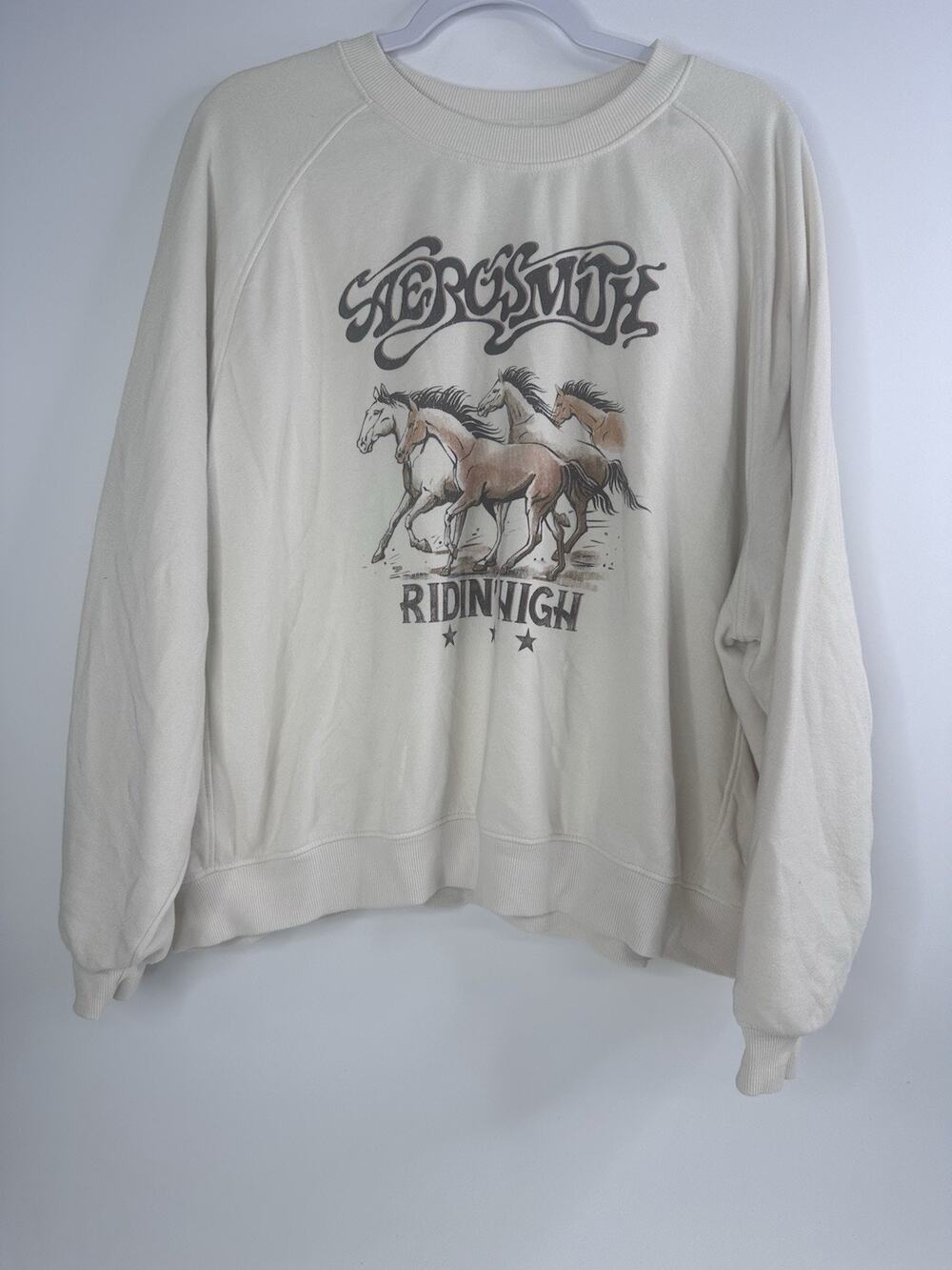 Aerosmith Ridin' High Sweatshirt 1X Biege Oversized Crewneck Western Equestrian